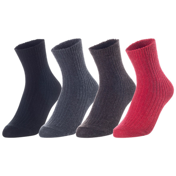 Lovely Annie Unisex Children's 4 Pairs Thick & Warm Wool Crew Socks. Perfect as Winter Snow Sock and All Seasons LK08 Size 3Y-5Y (Black, Dark Grey, Coffee, Red)