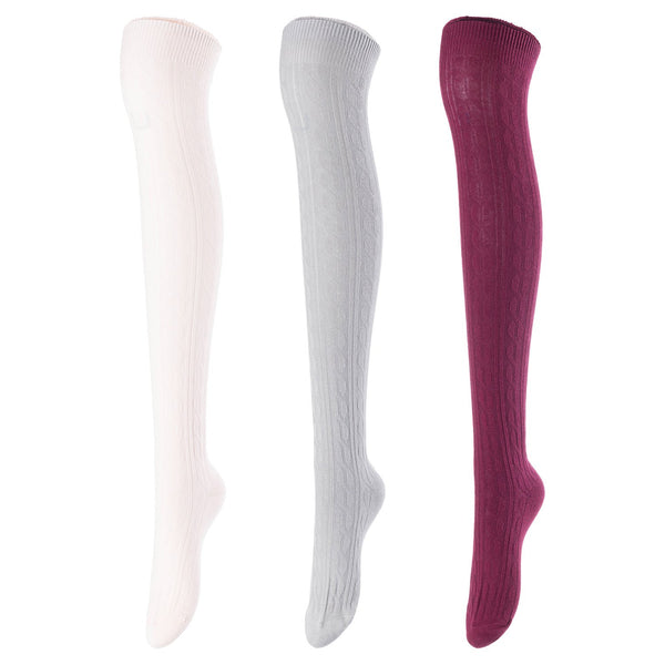 Lovely Annie Women's 3 Pairs Incredible Durable Super Soft Unique Over Knee High Thigh High Cotton Socks Size 6-9 A1024 (Beige,Light Grey,Wine)