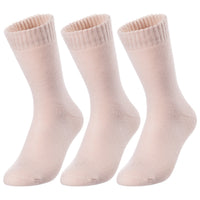 3 Pairs Children's Wool Socks for Boys & Girls. Comfy, Durable, Stretchable, Sweat Resistant Colored Crew Socks LK0601 Size 3Y-5Y (Beige)