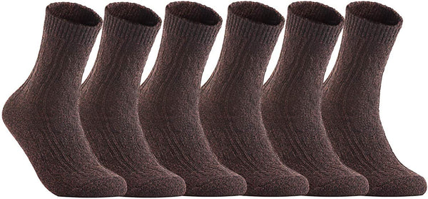 Big Girl's Women's 6 Pairs Pack Fashion Soft Wool Crew Socks One Size AHR1613(Coffee)