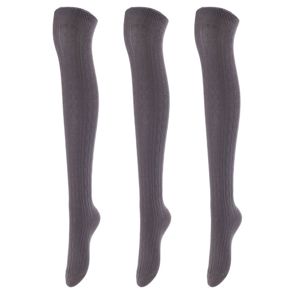 Lovely Annie Women's 3 Pairs Incredible Durable Super Soft Unique Over Knee High Thigh High Cotton Socks Size 6-9 A1024(Dark Grey)