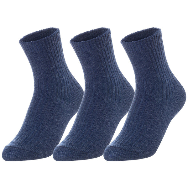 Lovely Annie Unisex Children's 3 Pairs Thick & Warm, Comfy, Durable Wool Crew Socks. Perfect as Winter Snow Sock and All Seasons LK08 Size 6Y-8Y (Navy)