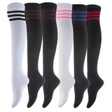 Incredible Women's 6 Pairs Thigh High Cotton Socks, Durable And Super Soft For Everyday Relaxed Feet RX One Size(w/o White Strip Color)