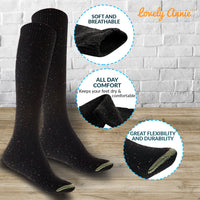Lovely Annie Women's 3 Pairs Cute High Knee Cotton Socks, Cozy Fluffy Fancy with a Wide Color and Size Range Size 7-9 A158212(Black,Grey,Coffee)
