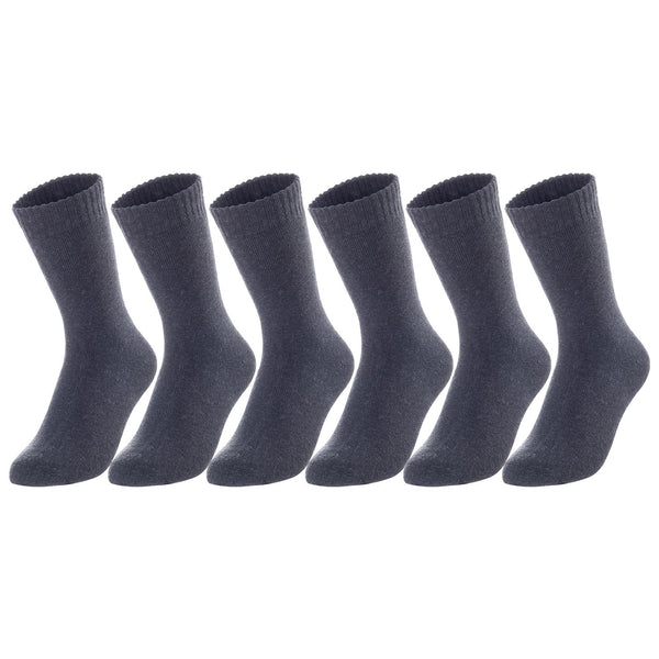 6 Pairs Children's Wool Crew Socks for Boys and Girls. Durable, Stretchable, Thick & Warm Sweat Resistant Kid Socks LK0601 Size 9Y-11Y (Dark Grey)