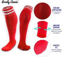 Lovely Annie Unisex Children 2 Pairs Knee High Sports Socks for Baseball/Soccer/Lacrosse 003 M(Red)