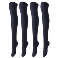 Incredible, Unique Women's 4 Pairs Thigh High Cotton Socks, Durable And Super Soft For Everyday Relaxed Feet JMYP1024 One Size (Navy)