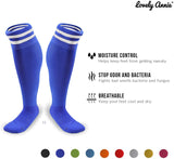 Lovely Annie Girls' 2 Pairs Knee High Sports Socks for Baseball/Soccer/Lacrosse 003 XS(Blue)