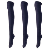 Lovely Annie Women's 3 Pairs Incredible Durable Super Soft Unique Over Knee High Thigh High Cotton Socks Size 6-9 A1024(Navy)