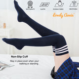 Incredible Women's 4 Pairs Thigh High Cotton Socks Unique, Durable And Super Soft For Everyday Relaxed Feet LA1022 One Size(Navy)