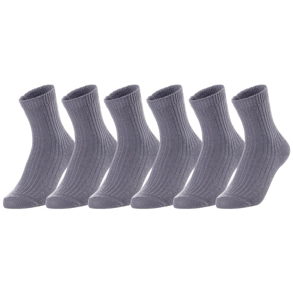 Lovely Annie Unisex Children's 6 Pairs Thick & Warm, Comfy, Durable Wool Crew Socks. Perfect as Winter Snow Sock and All Seasons LK08 Size 6Y-8Y (Grey)