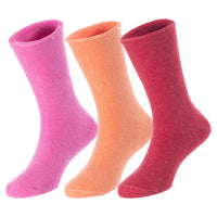 3 Pairs Children's Wool Socks for Boys & Girls. Comfy, Durable, Stretchable, Sweat Resistant Colored Crew Socks LK0601 Size 6Y-8Y (Rose,Orange,Red)