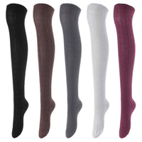Lovely Annie Women's 5 Pairs Incredible Durable Super Soft Unique Over Knee High Thigh High Cotton Socks Size 6-9 A1024(Black,Coffee,Grey,DG,Wine)