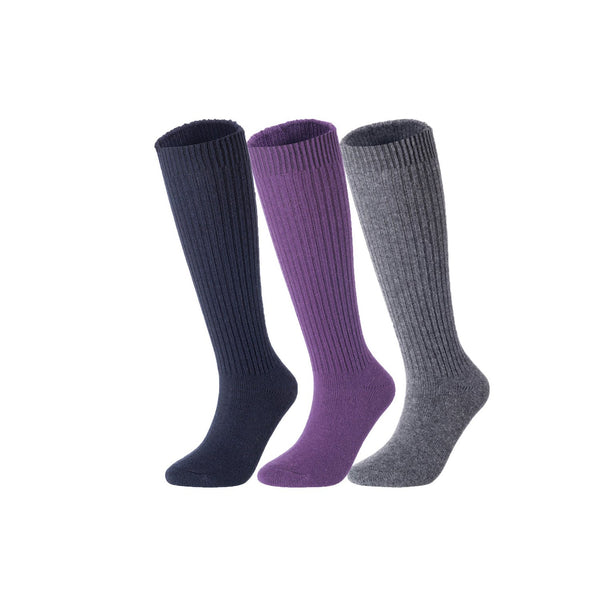 Lovely Annie Big Girl's & Women's 3 Pairs Exceptional Non Slip, Cozy and Cool Knee High Wool Socks ABGFS05 Size 6-9 (Grey, Purple, Navy)