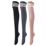 Lovely Annie Women's 3 Pairs Incredible Durable Super Soft Unique Over Knee High Thigh High Cotton Socks Size 6-9 A1022(Black, Dark Grey, Kakhi)