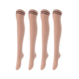 Remarkable Big Girls' Women's 4 Pairs Thigh High Cotton Socks, Long Lasting, Colorful and Fancy J1023 Size 6-9 (Coffee)