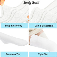 Remarkable Big Girl's Women's 3 Pairs Thigh High Cotton Socks Long Lasting, Colorful and Fancy LA1025 One Size (Cream, Beige, Blue)