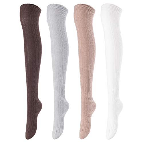 Lovely Annie JMYP1024 women's thigh-high cotton socks random colors, 4 pairs